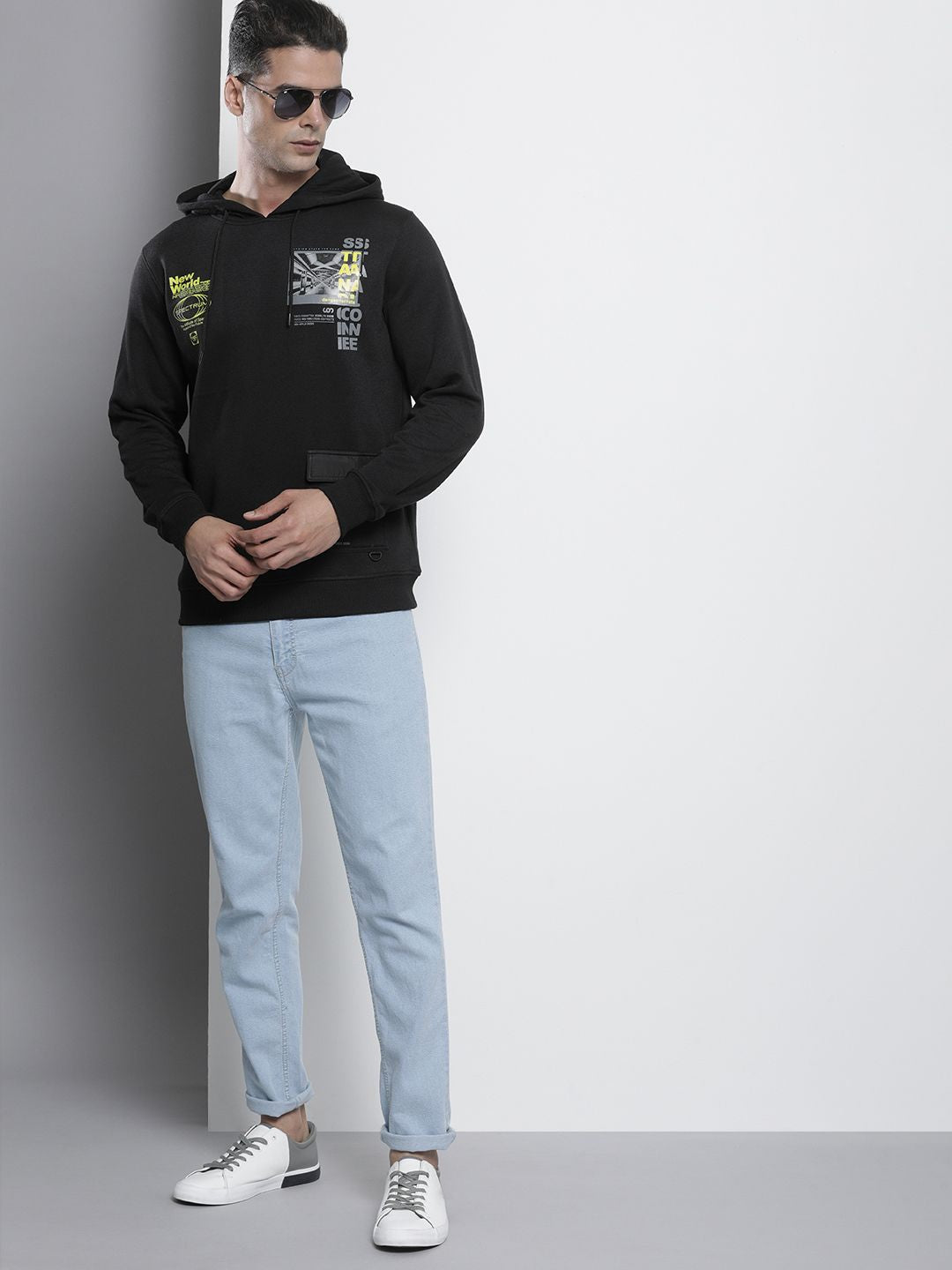 The Indian Garage Co Men Black Printed Hooded Sweatshirt