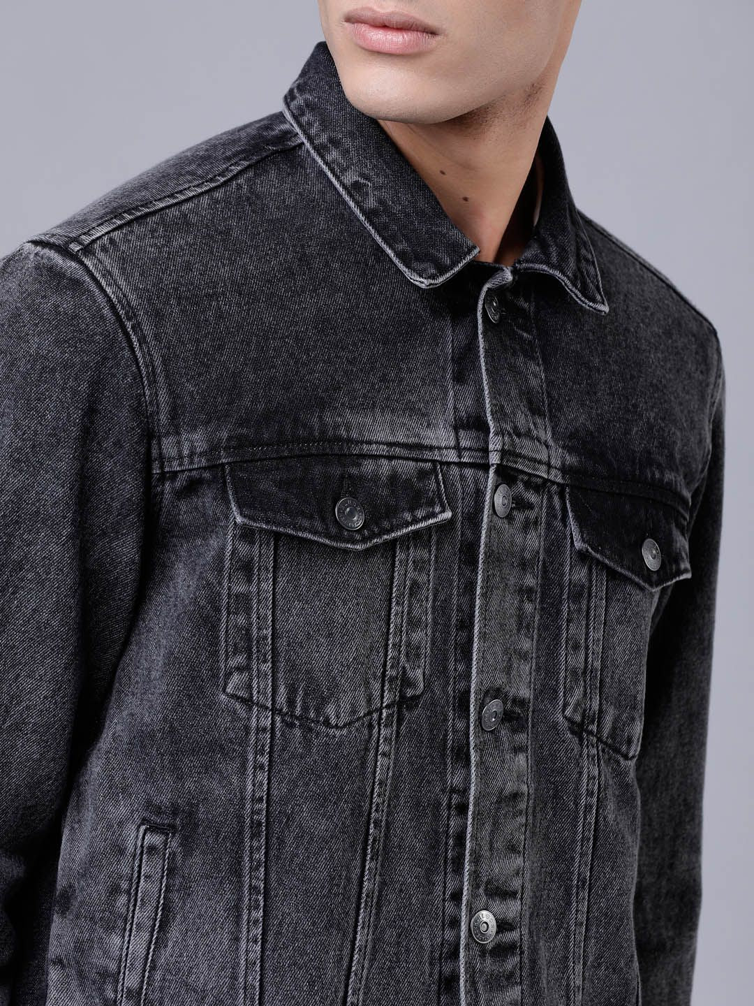 HIGHLANDER Men Grey Washed Denim Jacket
