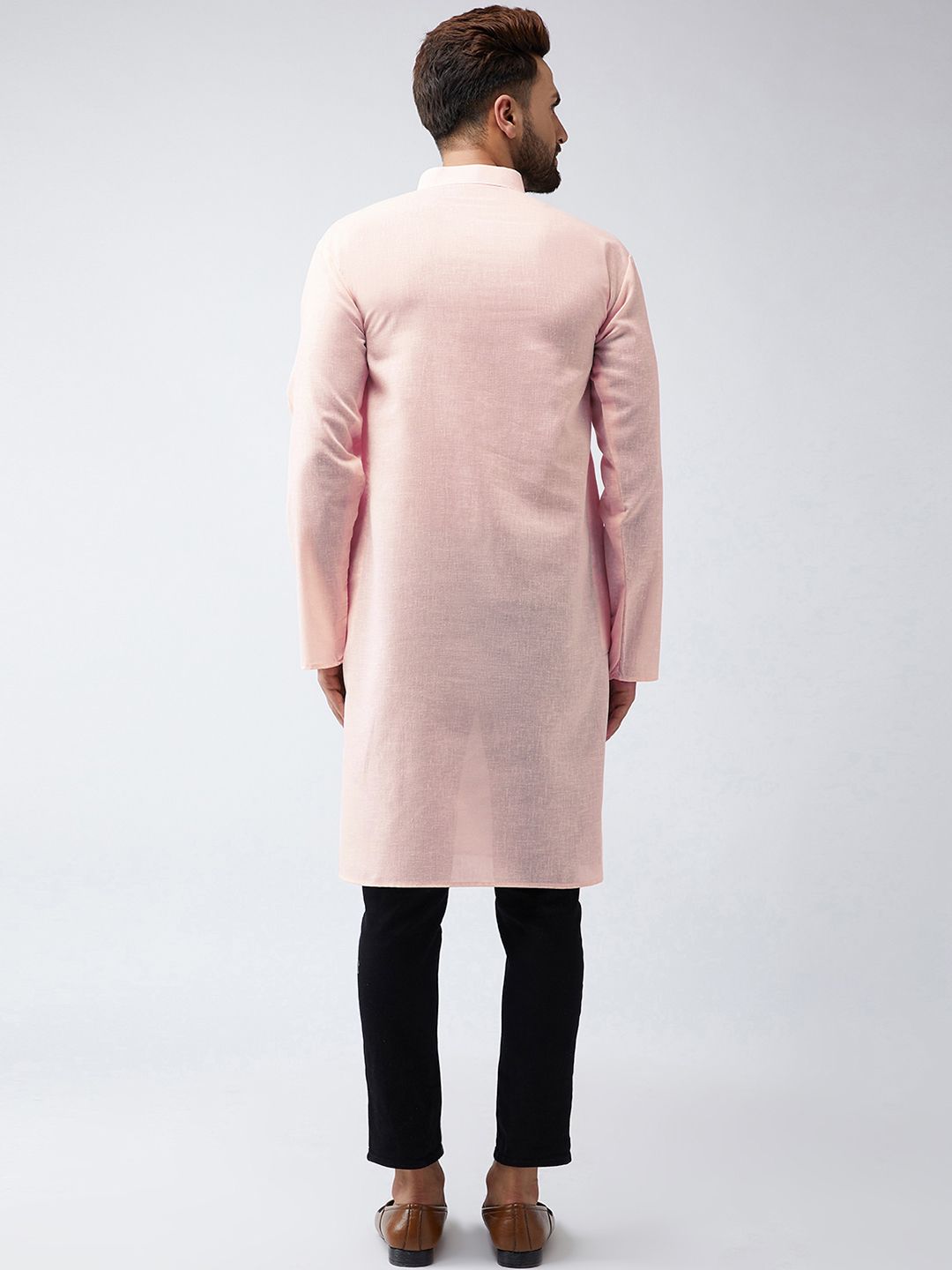 SOJANYA Men Peach-Coloured Woven Design Straight Kurta