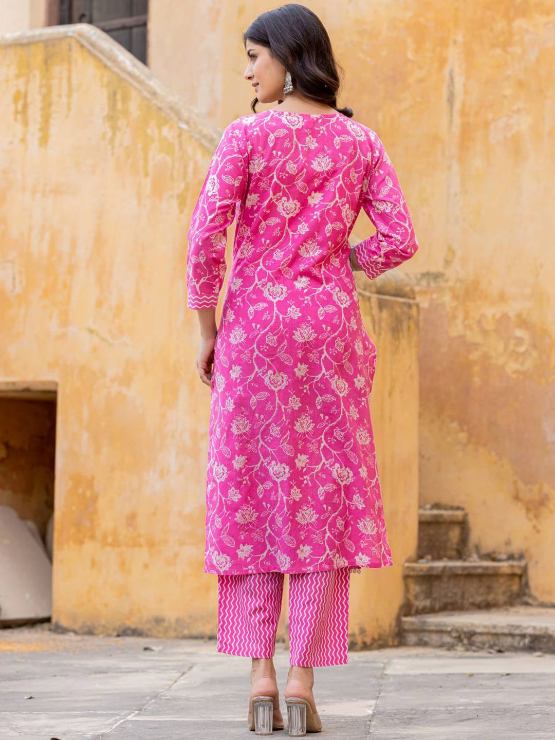 Varanga Floral Printed Regular Thread Work Kurta with Trouser & Dupatta