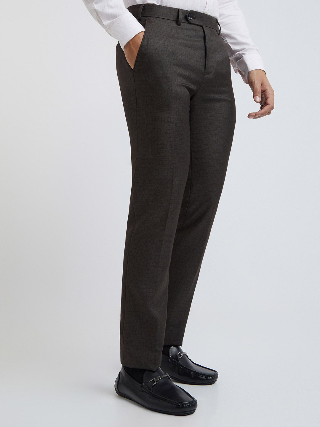 Raymond Men Checked Slim Fit Mid-Rise Formal Trousers