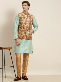SOJANYA Kurta Belang Hijau Laut Lelaki dengan Jaket Churidar & Nehru