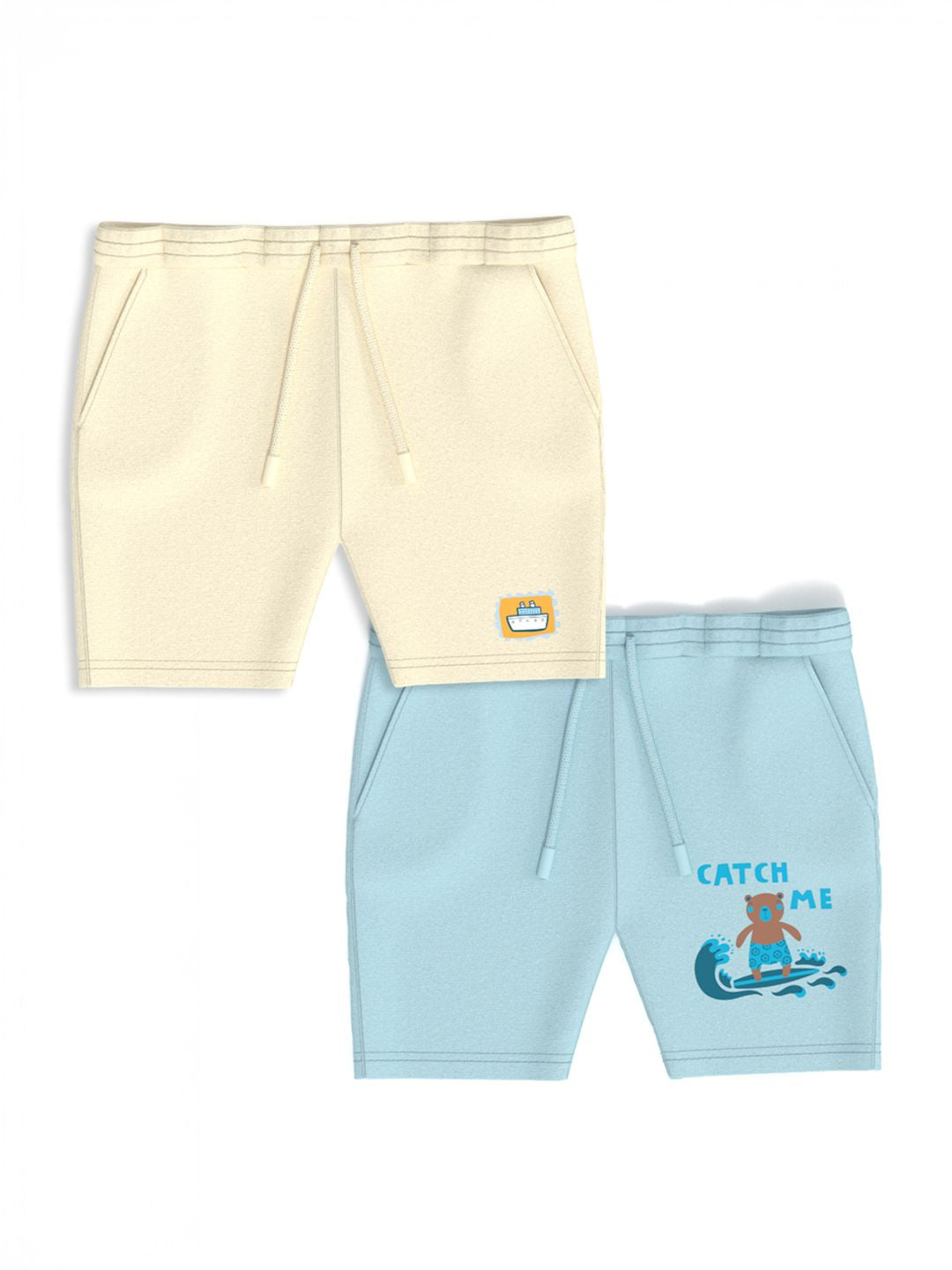 Nauti Nati Boys' Pack of 2 Cotton Graphic Print Badged Shorts