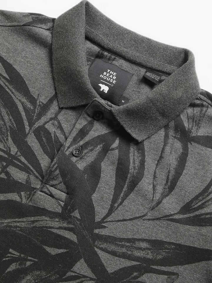THE BEAR HOUSE Tropical Printed Polo Collar Pure Cotton T-Shirt
