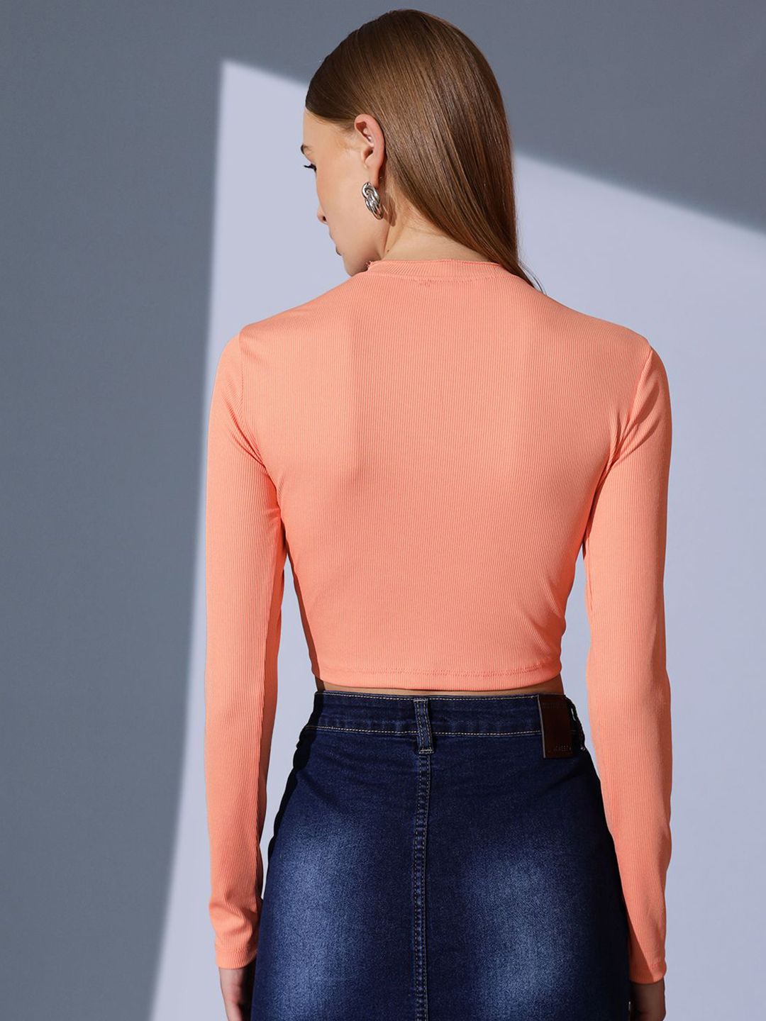 STREET 9 High Neck Cut Out Solid Crop Top