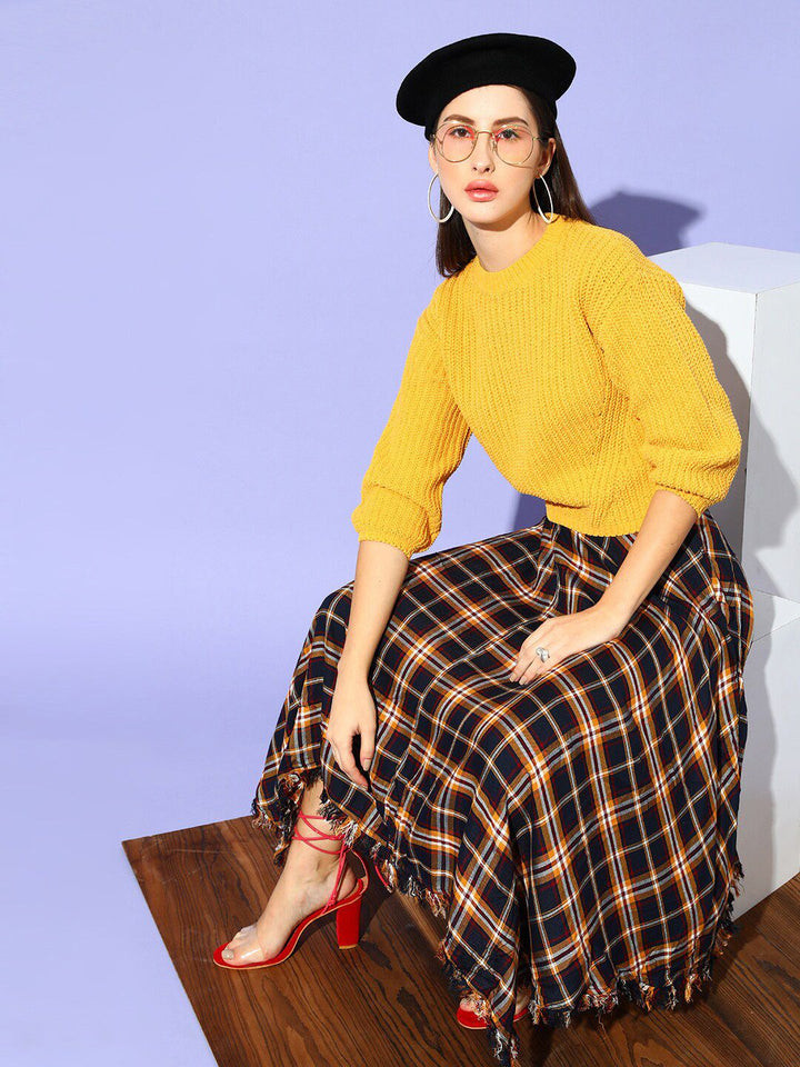 STREET 9 Women Yellow Ribbed Three Quarter Sleeves Pullover