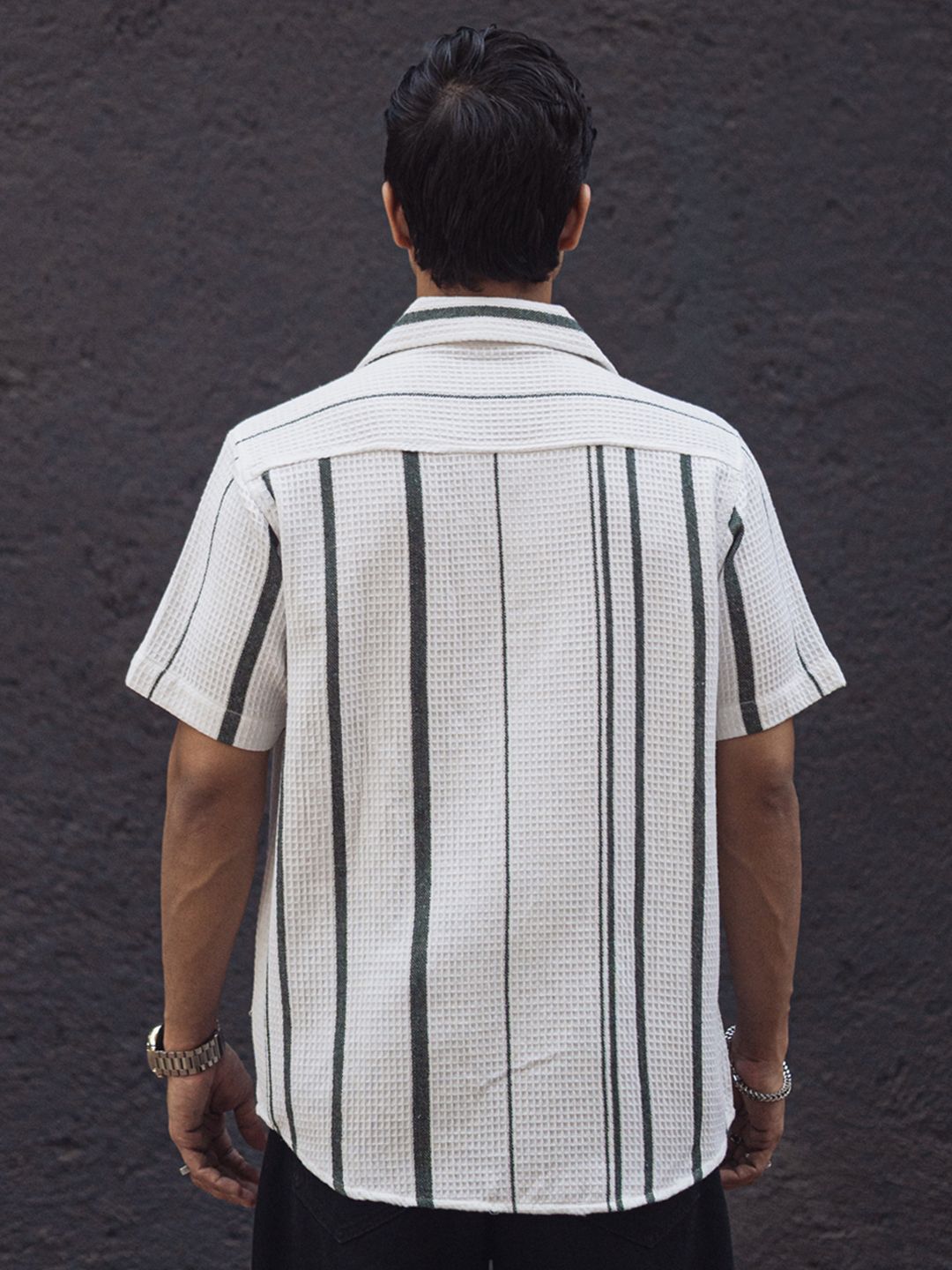 Powerlook Men Multi Stripes Opaque Striped Casual Shirt 02-1039020-S-White and Green