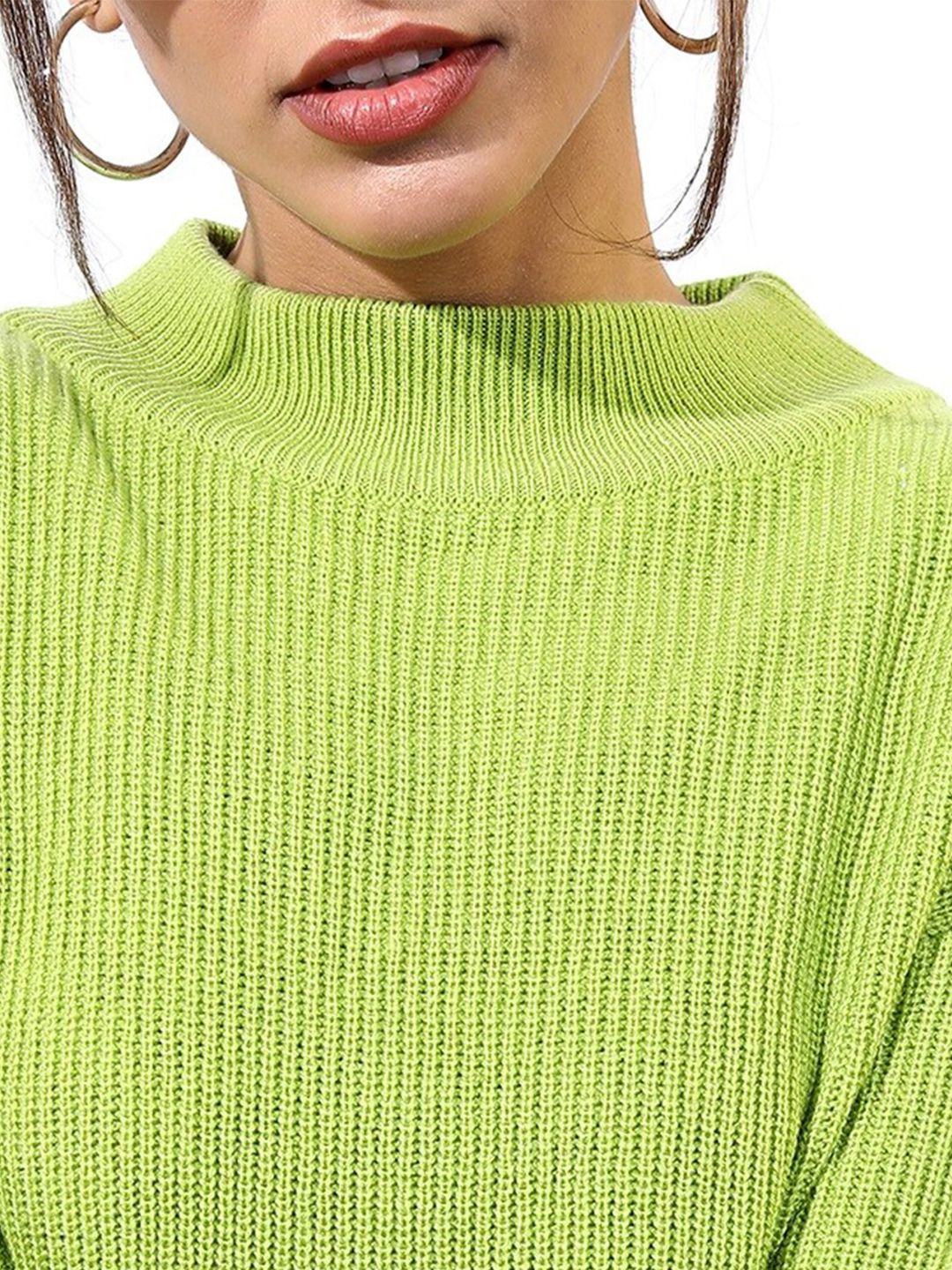 Tokyo Talkies Women Green Cable Knit Acrylic Pullover