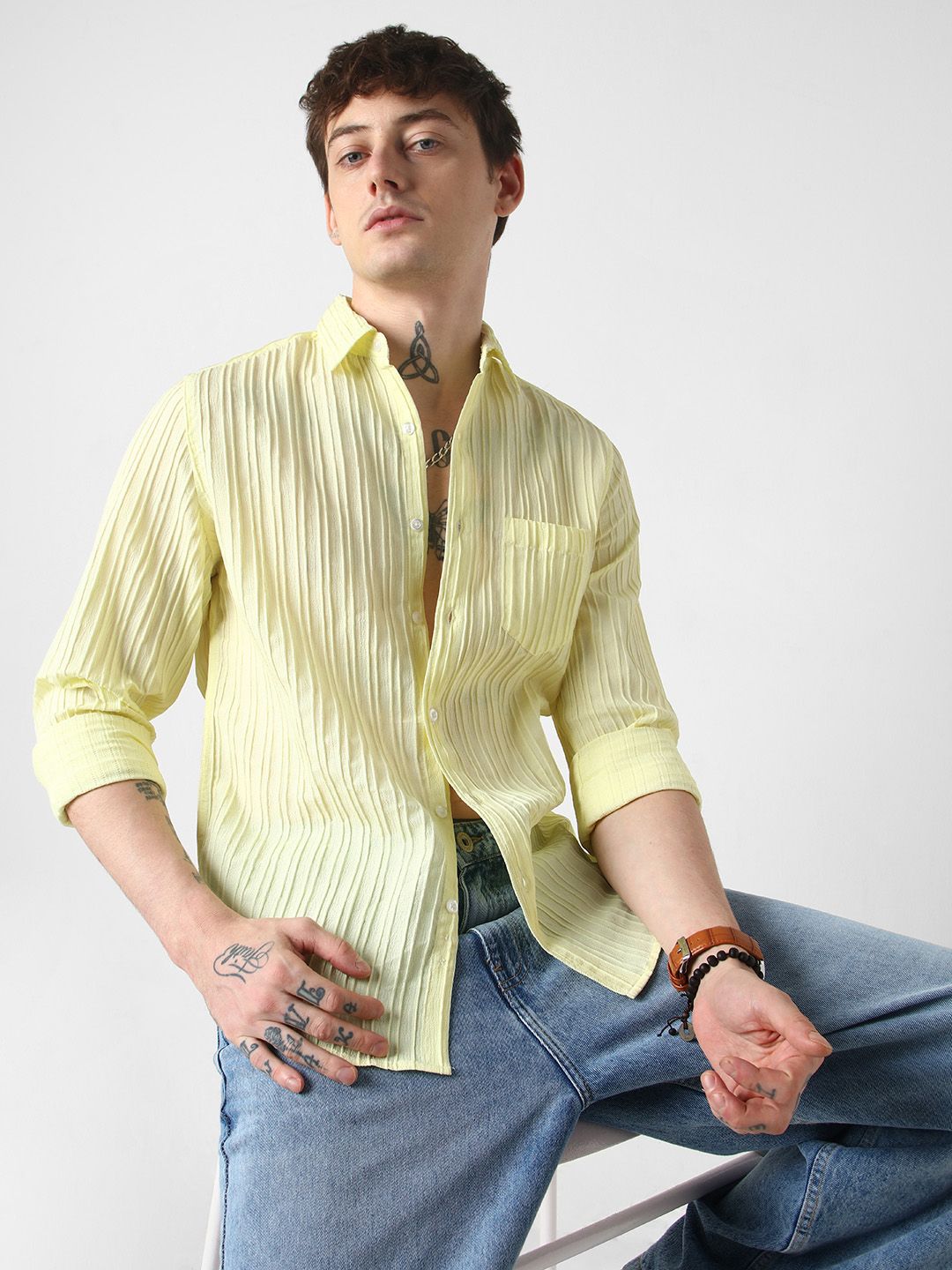 VASTRADO Men Classic Slim Fit Opaque Striped Casual Shirt