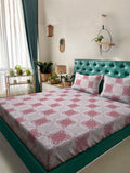 KLOTTHE Pink Geometric Printed 400 TC Pure Cotton Fitted King Bedsheet & 2 Pillow Covers