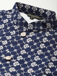SOJANYA Men Solid Kurta with Churidar & Ethnic Motifs Embroidered Nehru Jacket
