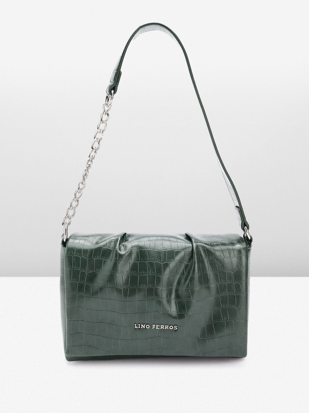 Lino Perros Croc-Textured Structured Shoulder Bag