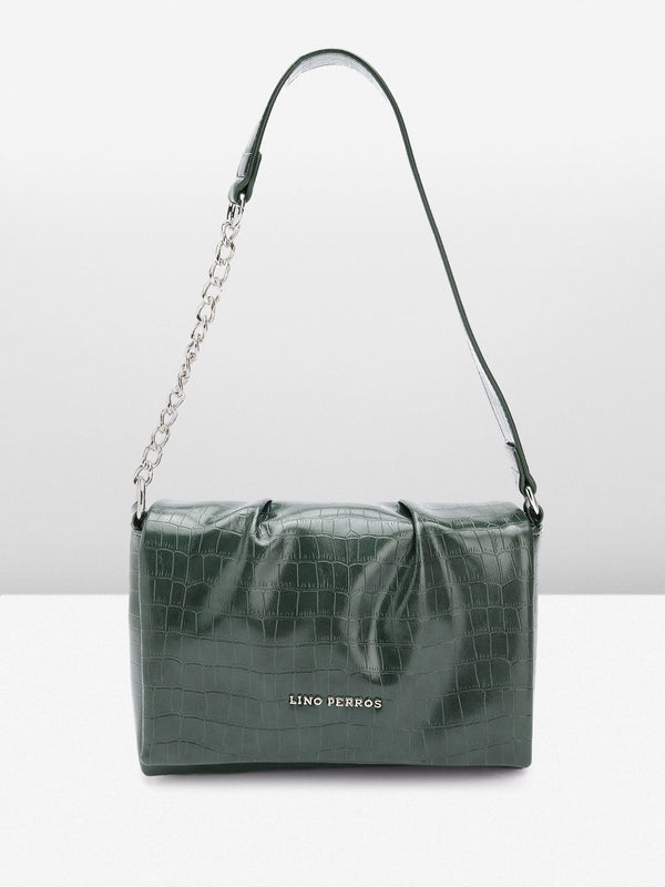 Lino Perros Croc-Textured Structured Shoulder Bag