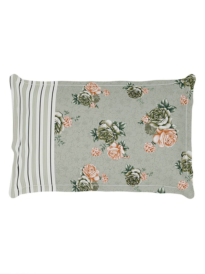 Story@home Grey & Pink Floral 180 TC Single Bedsheet with 1 Pillow Cover