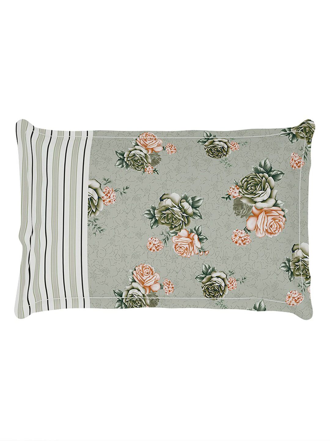 Story@home Grey & Pink Floral 180 TC Single Bedsheet with 1 Pillow Cover