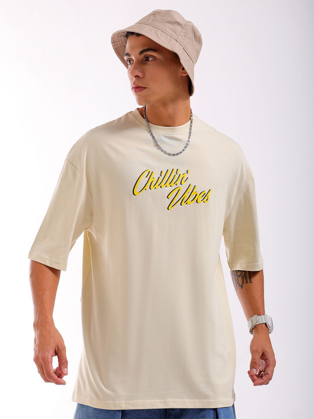 The Indian Garage Co Men Back Printed Oversized Round Neck Pure Cotton T-shirt