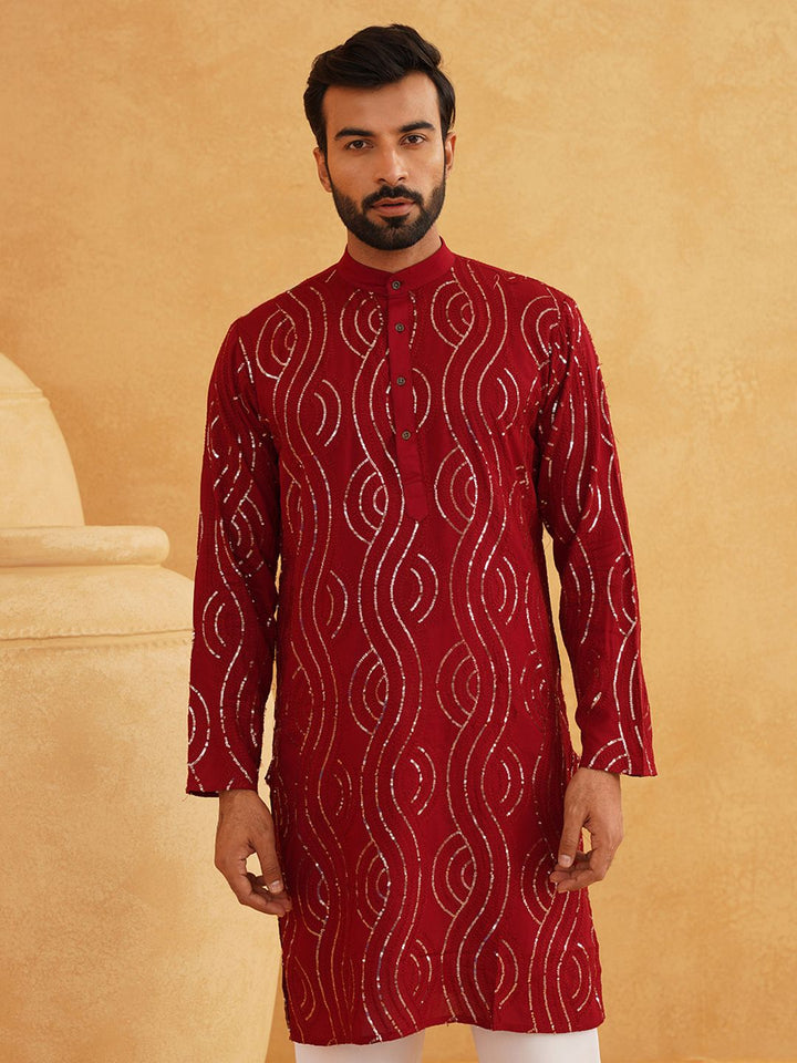 SOJANYA Ethnic Motifs Embroidered Sequined Pure Cotton Kurta with Pyjamas