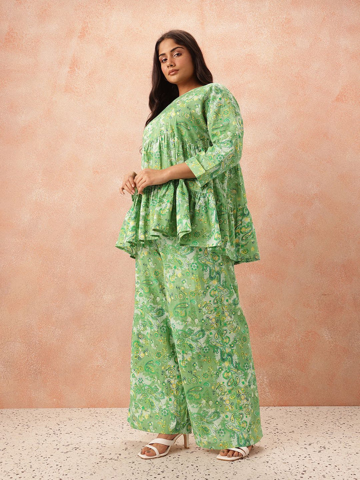 all about you Plus Size Paisley Printed Pure Cotton Tiered Empire Top with Palazzos