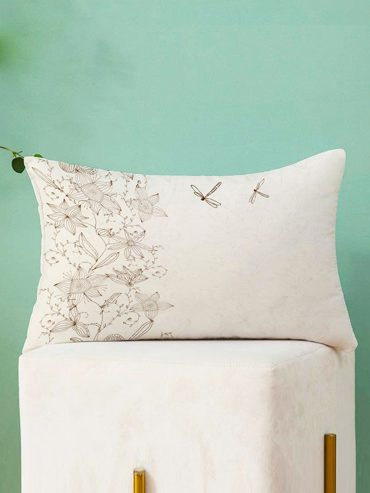 STITCHNEST Pack Of 2 Cream-Coloured Printed Rectangle Cushion Covers