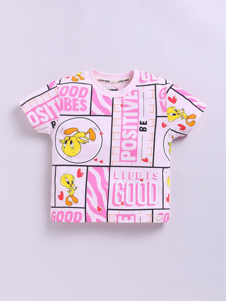 Happy Faces Girls Tweety Printed Pure Cotton T-shirt