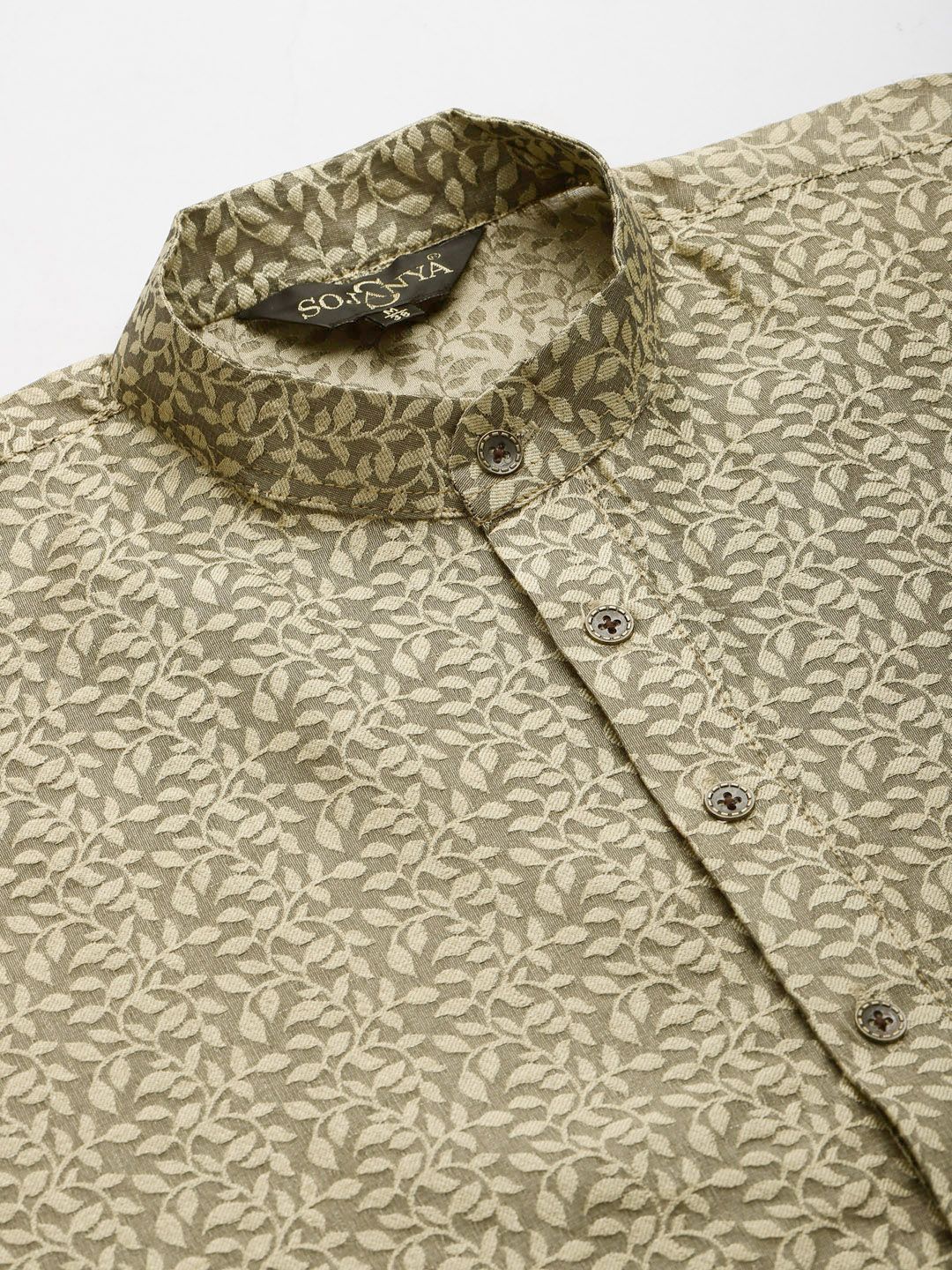 SOJANYA Men Beige Jacquard Silk Kurta with Churidar & Nehru Jacket