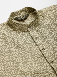 SOJANYA Men Beige Jacquard Silk Kurta with Churidar & Nehru Jacket