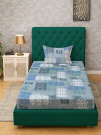 Myntra Elegant Homes Blue & White Geometric 400 TC Single Bedsheet with 1 Pillow Covers