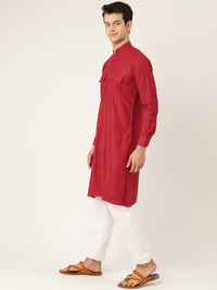 SOJANYA Men Red Solid Straight Kurta