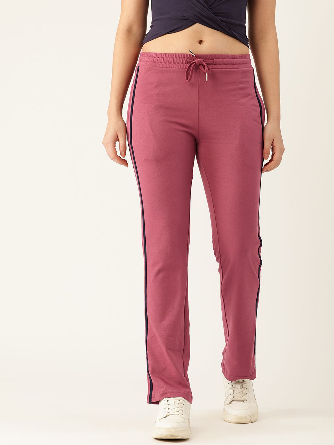 Monte Carlo Women Mid-Rise Regular Fit Track Pants with Side Stripes