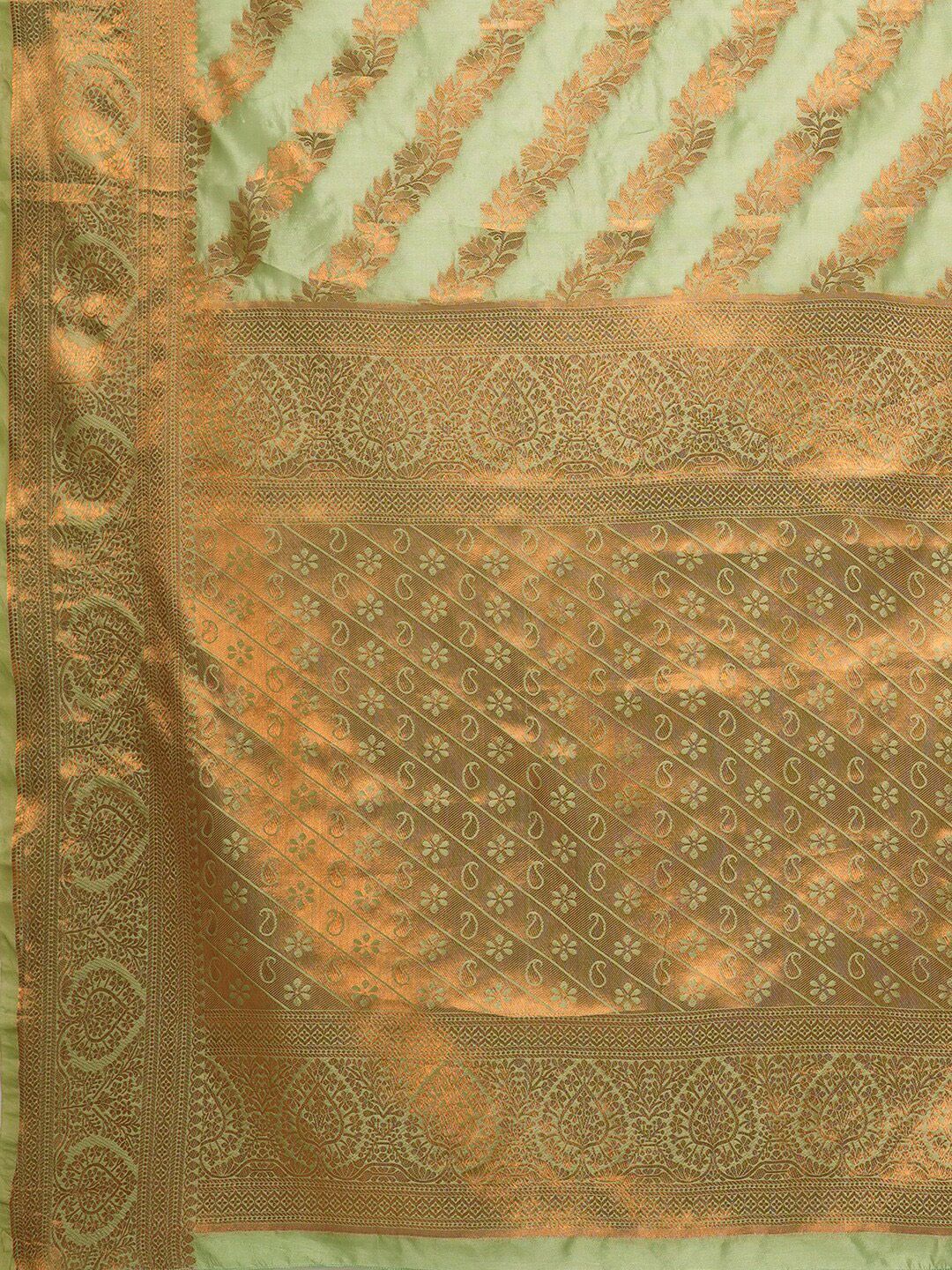Saree mall Green & Gold-Toned Woven Design Zari Silk Blend Banarasi Sarees