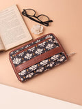ZOUK Women White & Black Floral Printed Zip Around Wallet
