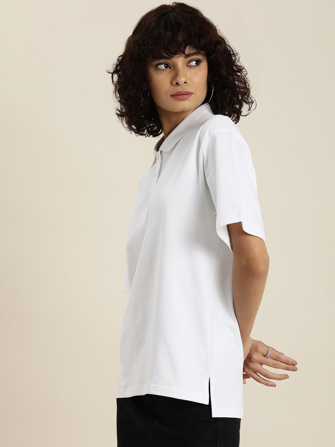 DILLINGER Womens Honeycomb Structure Oversized Polo T-shirt