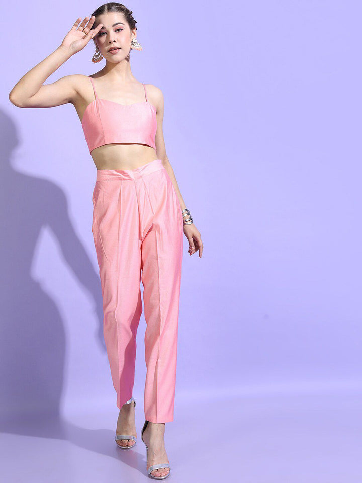 Vishudh Women Pink Chanderi Cotton Kurta with Trousers & Dupatta