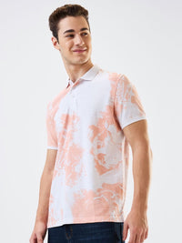 SPYKAR Men Abstract Printed Polo Collar Cotton Slim Fit T-shirt