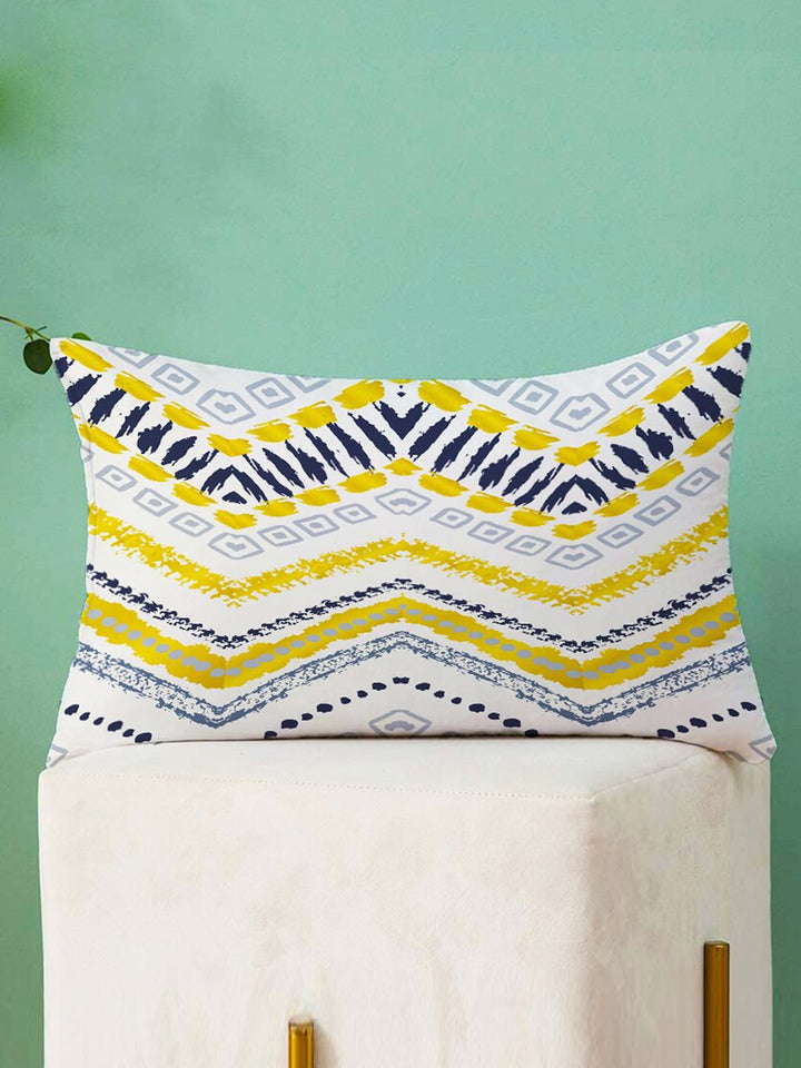 STITCHNEST Set of 2 Yellow & Off White 12" x 18" Geometric Rectangle Cushion Covers