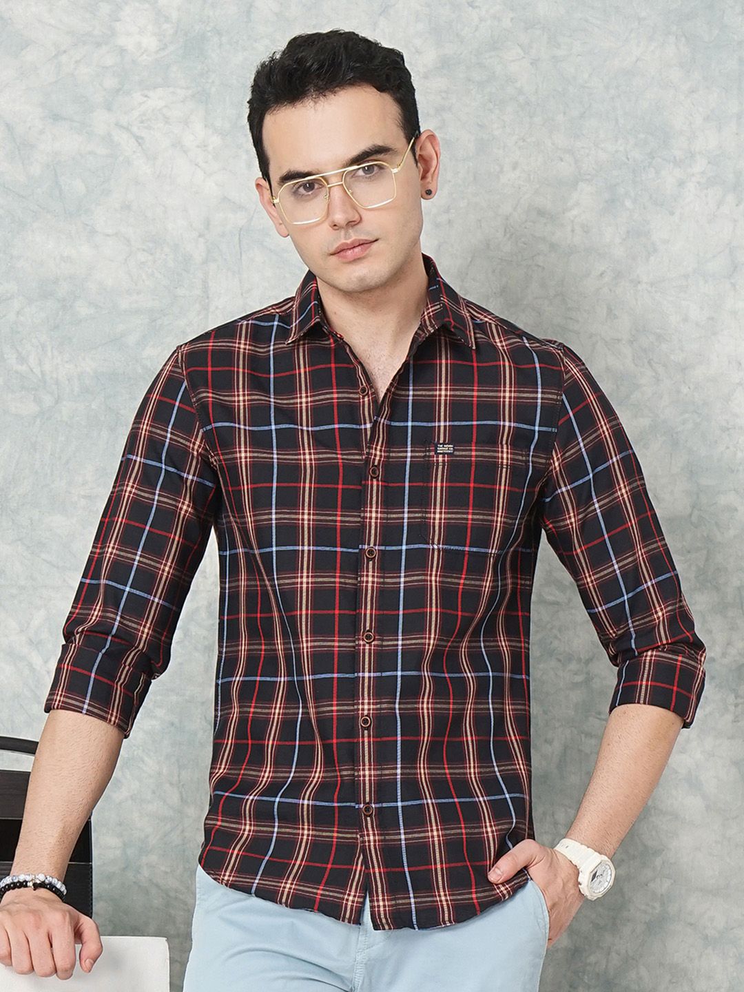 The Indian Garage Co Men Slim Fit Tartan Checked Casual Shirt