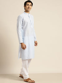 SOJANYA Lelaki Biru & Putih Pure Cotton Striped Kurta