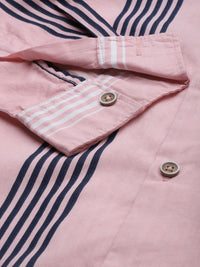 The Indian Garage Co Men Pink & Navy Blue Striped Pure Cotton Casual Shirt
