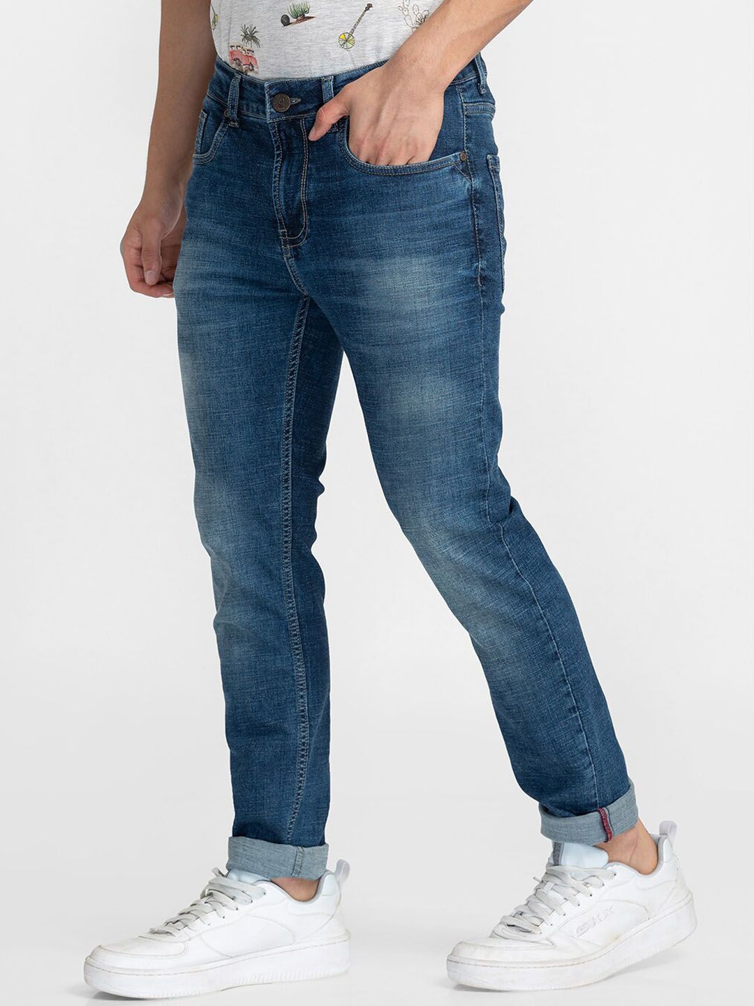 Being Human Men Mid Rise Clean Look Light Fade Whiskers Skinny Fit Jeans