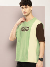 DILLINGER Men Typography Colourblocked Drop-Shoulder Sleeves Oversized Pure Cotton T-shirt