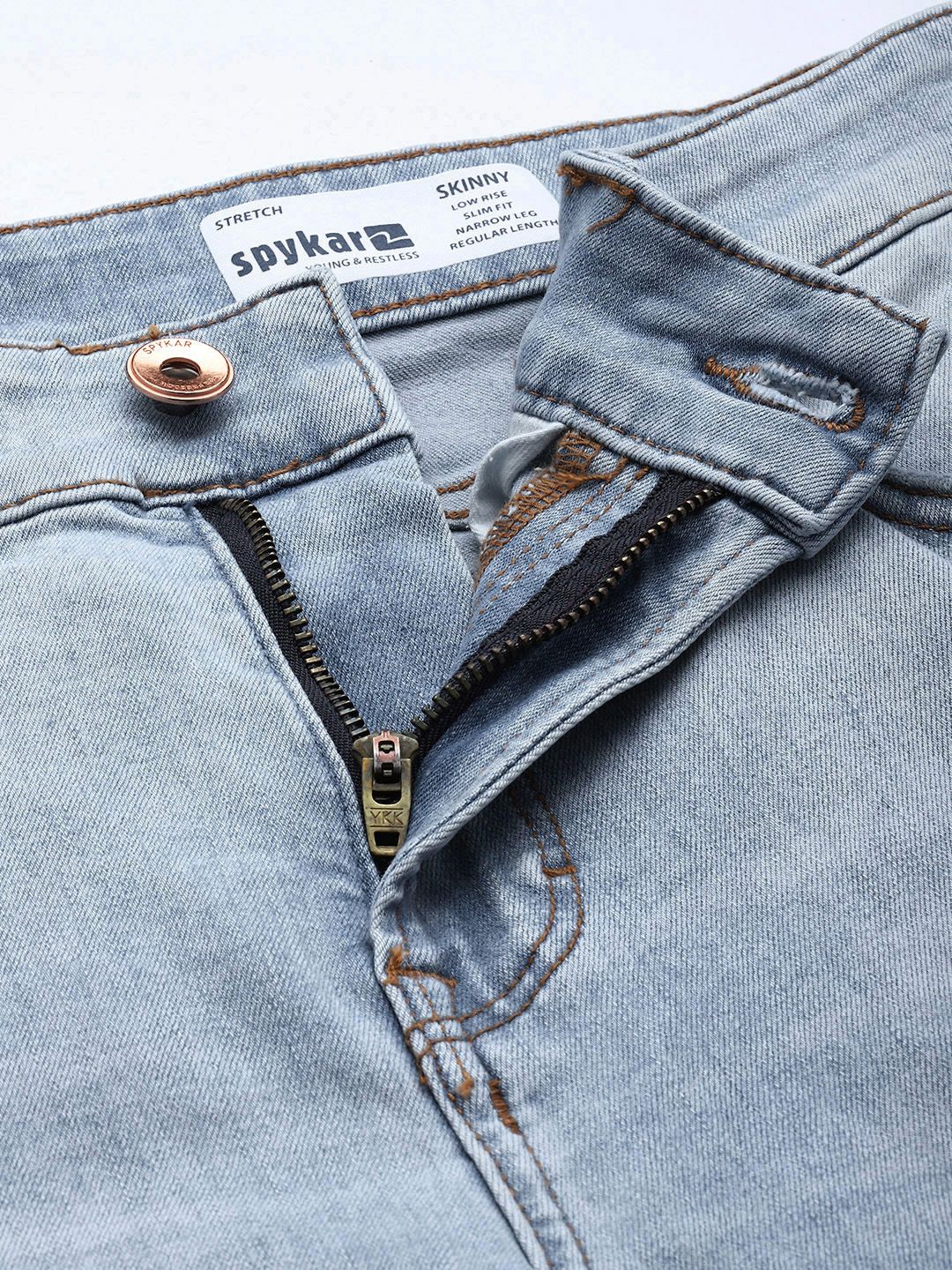 SPYKAR Men Skinny Fit Low-Rise Low Distress Light Fade Stretchable Jeans