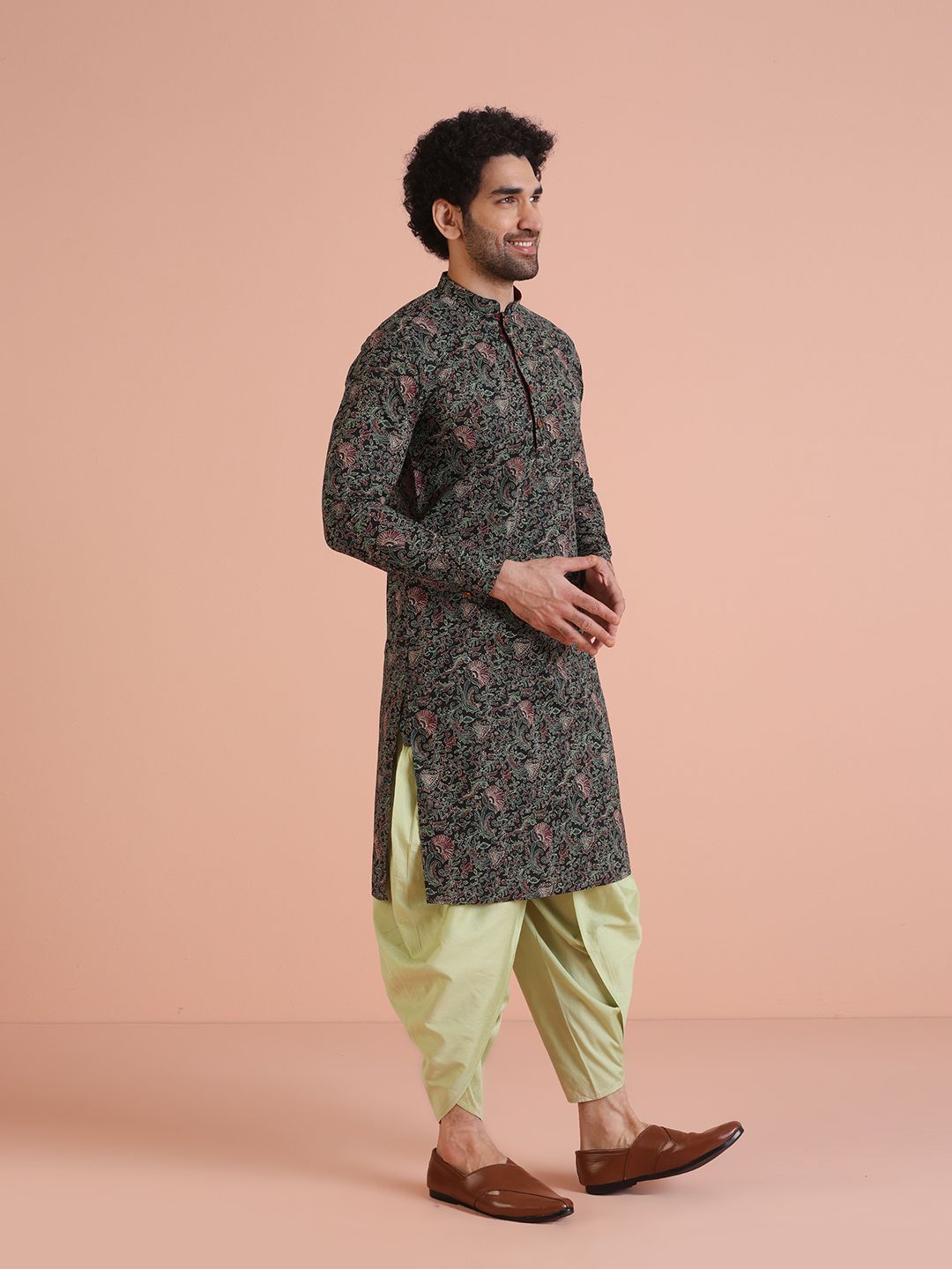 KISAH Men Kantha Printed Regular Fit Kurta Dhoti Set