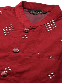 SOJANYA Men Maroon Bordir Cermin Kurta Kerja dengan Churidar