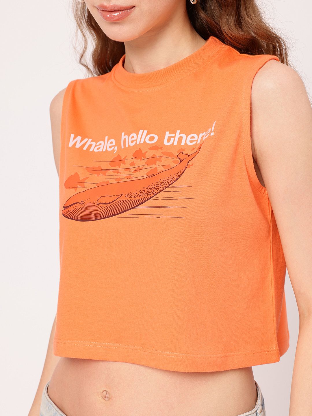 DressBerry Whale Watching Fashion Spotting Printed Sleeveless Crop T-shirt