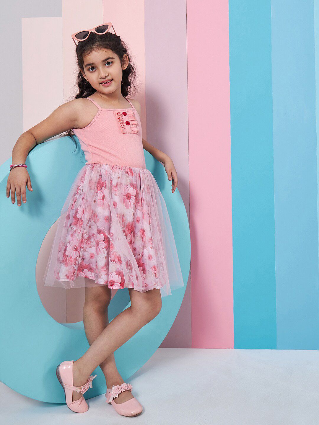 pspeaches Girls Floral Printed Woollen Fit & Flare Dress