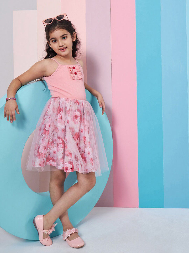pspeaches Girls Floral Printed Woollen Fit & Flare Dress