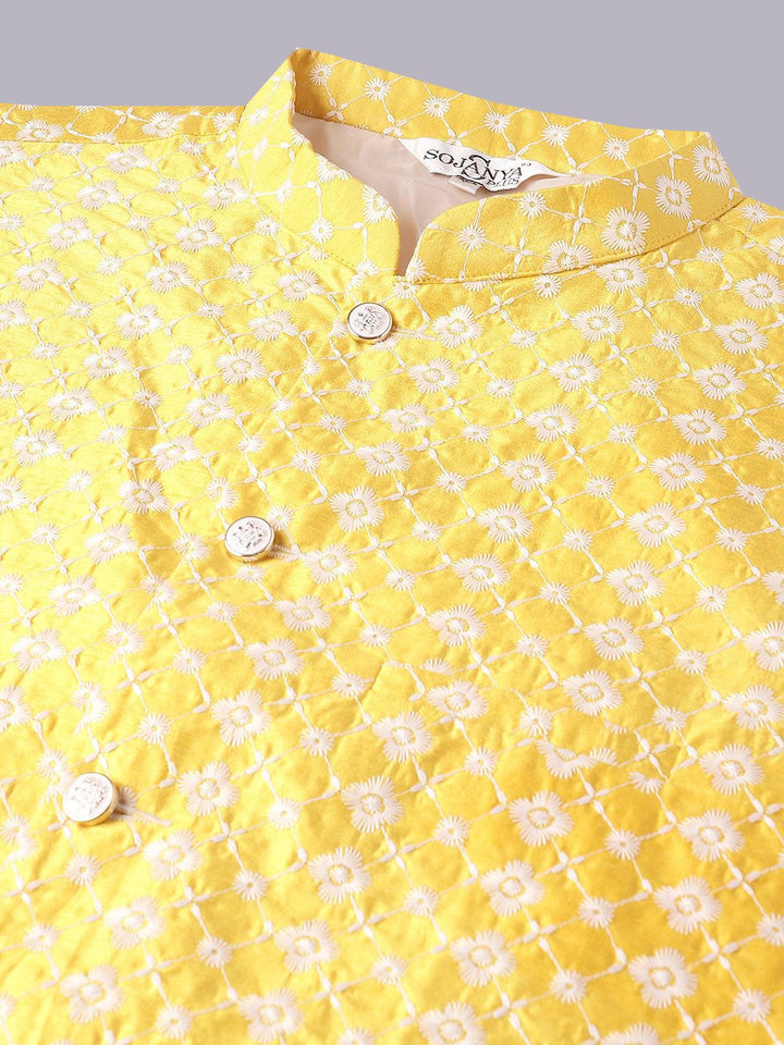 SOJANYA PLUS Regular Silk Cotton Kurta With Pyjamas & Nehru Jacket