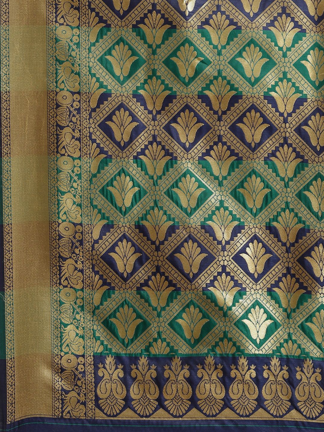 Saree mall Navy Blue & Teal Green Ethnic Woven Design Banarasi Saree