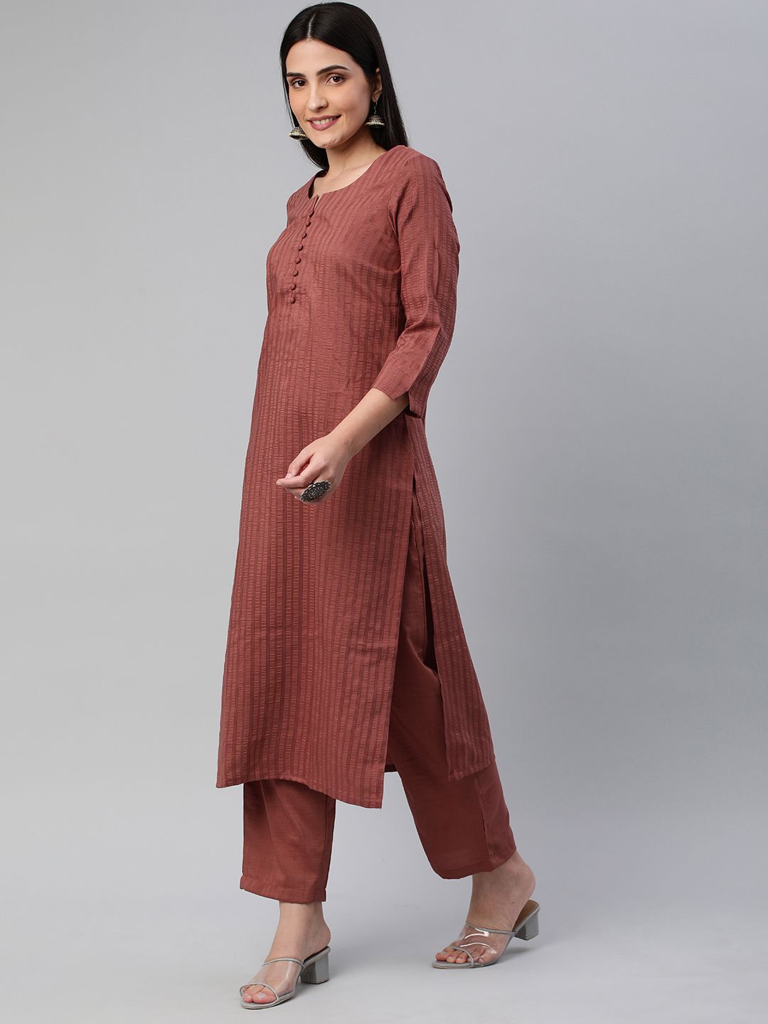 KALINI Women Self Design Pure Cotton Kurta With Trousers