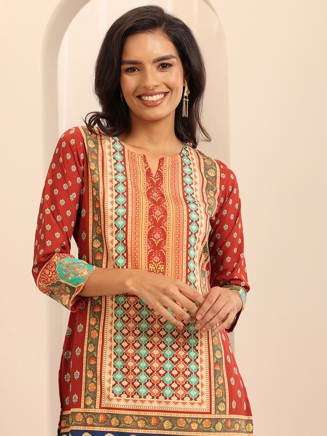 Libas Ethnic Motifs Printed Notched Neck Straight Kurta With Palazzos